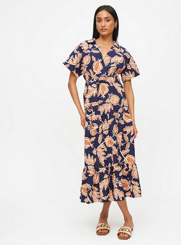 Navy Tropical Print Tiered Shirt Dress 14